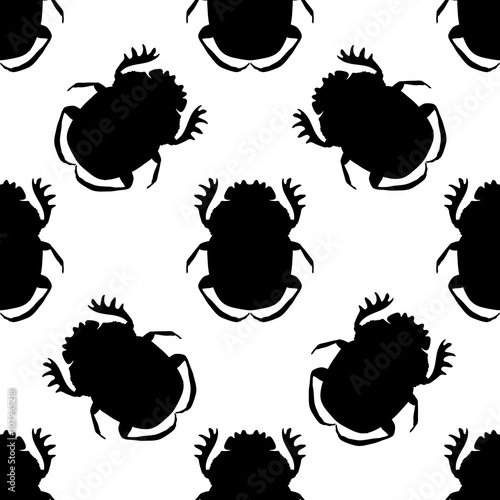 Seamless pattern with dor-beetle .Geotrupidae hand-drawn dor-beetle . Vector