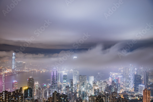 Urban fog View of Hong Kong from Victoria peak