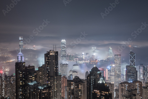 Urban fog View of Hong Kong from Victoria peak