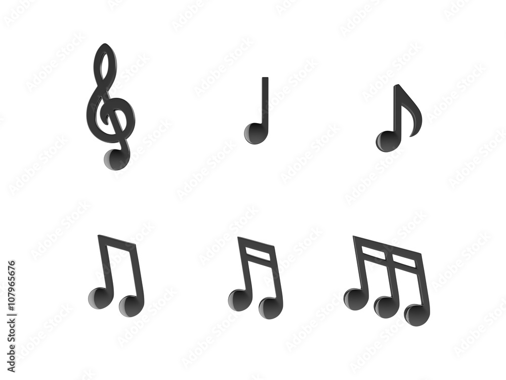 Set of music notes , isolate objects .3D rendering Set of music notes , isolate objects .3D rendering