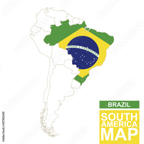 South America contoured map with highlighted Brazil.