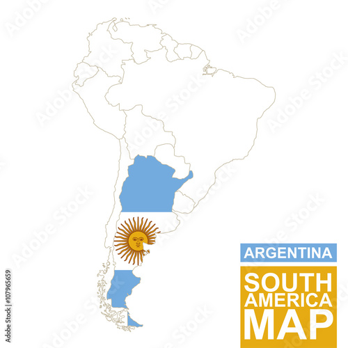 South America contoured map with highlighted Argentina.