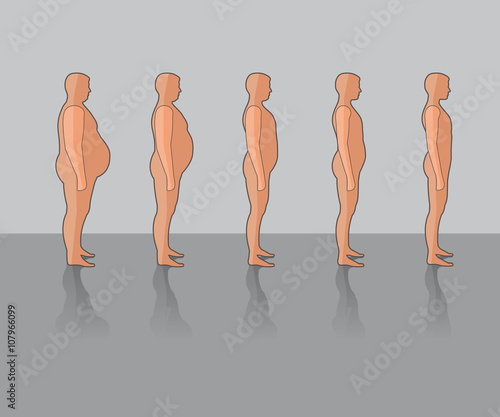 From fat to fit evolution side view vector