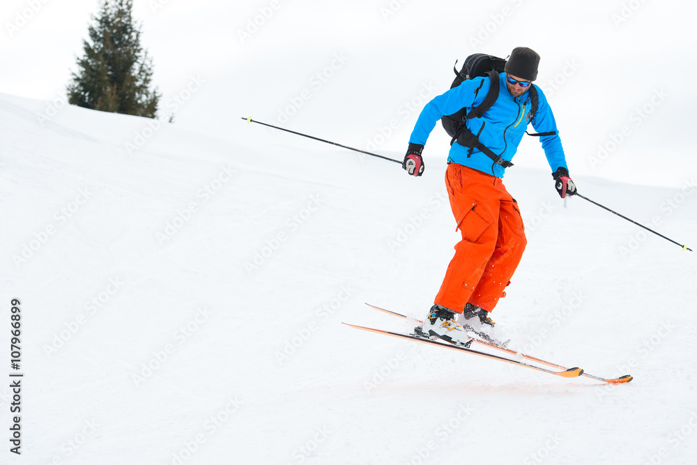 Skier jump downhill