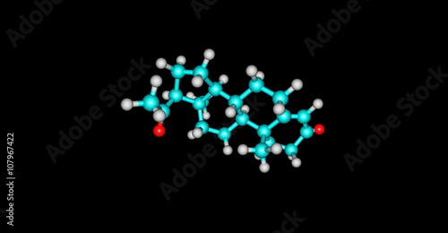 3D illustration of Progesterone molecular structure isolated on black
