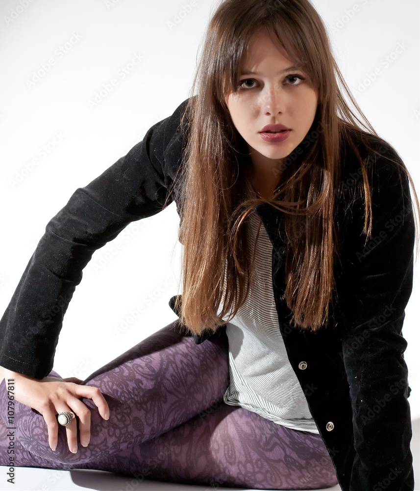 spektrum Vej nudler Teen in Patterned Leggings and Blazer Stock-foto | Adobe Stock