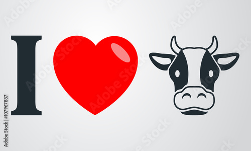 Icono plano i love cabeza de vaca en fondo degradado