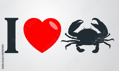 Icono plano i love cangrejo en fondo degradado