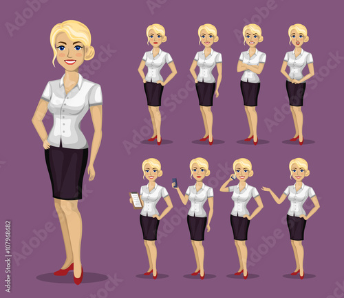 woman in business style. set of poses and emotions
