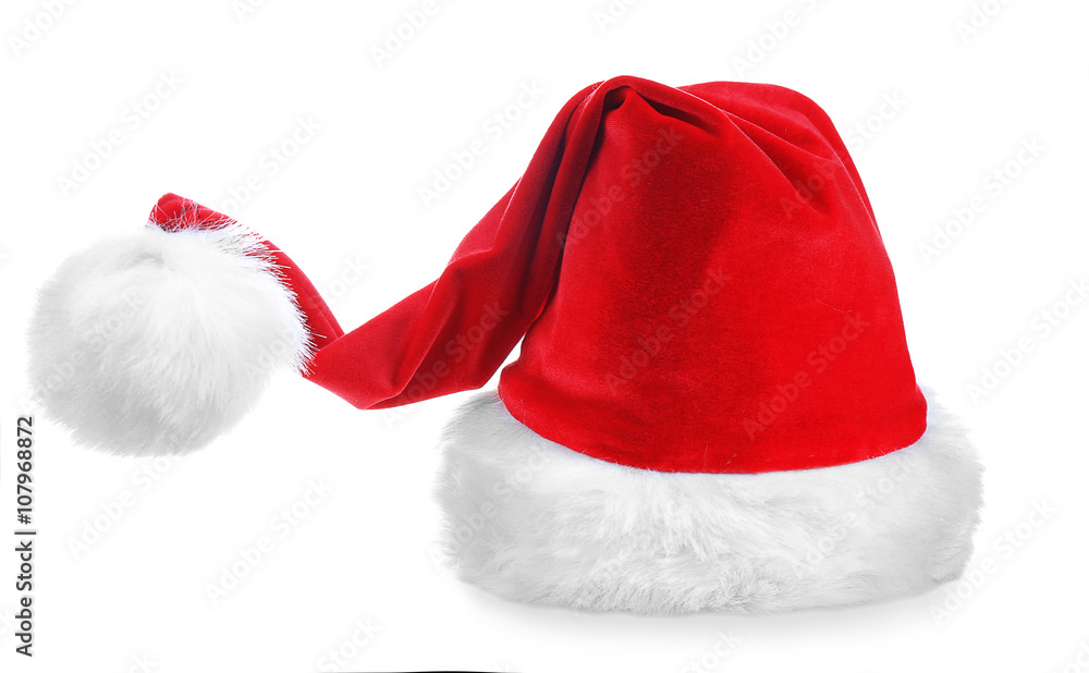 Santa Claus red hat isolated on white background, close up Santa Claus red hat isolated on white background, close up