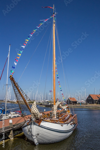 Traditional white sailing ship in Hindeloopen