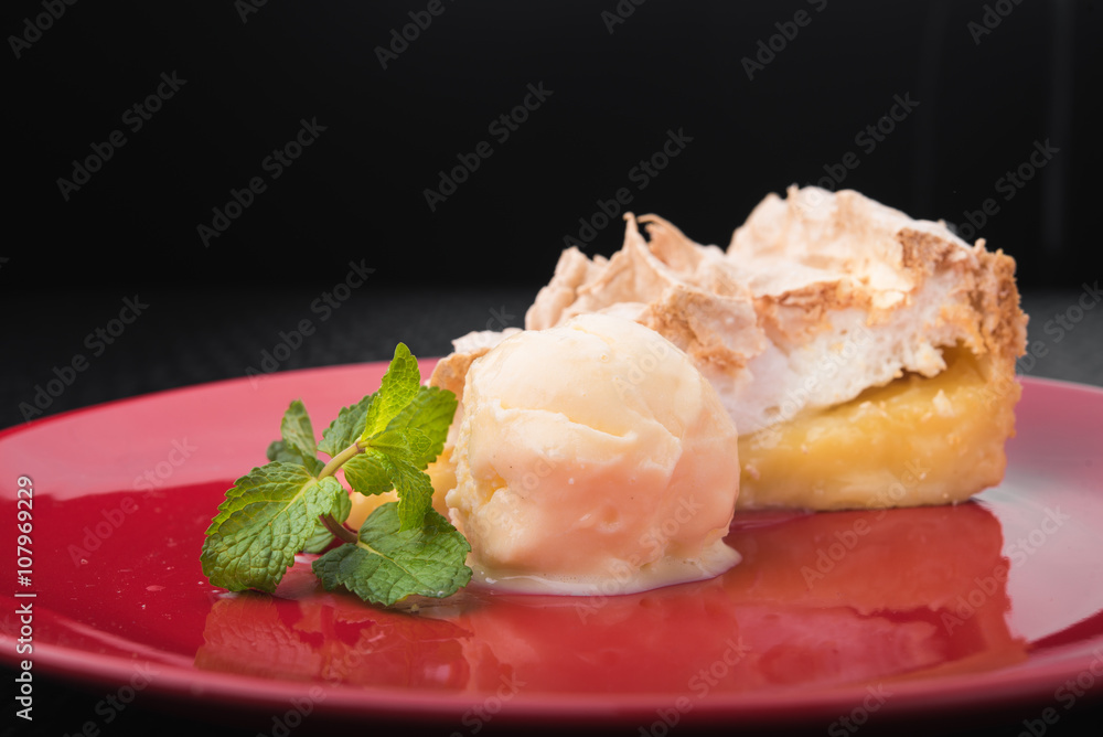 Slice of cake with ice cream Slice of cake with ice cream
