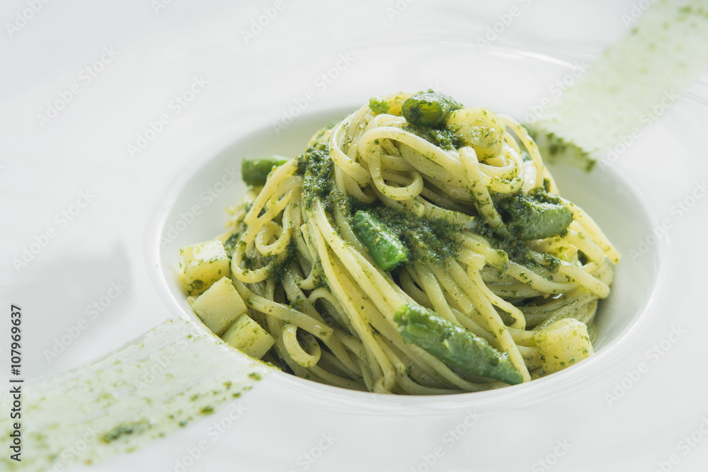 tasty pasta with asparaguson