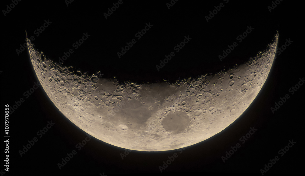 Naklejka premium High resolution crescent Moon image through a telescope