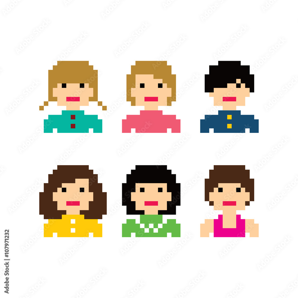 pixel people woman avatar set
