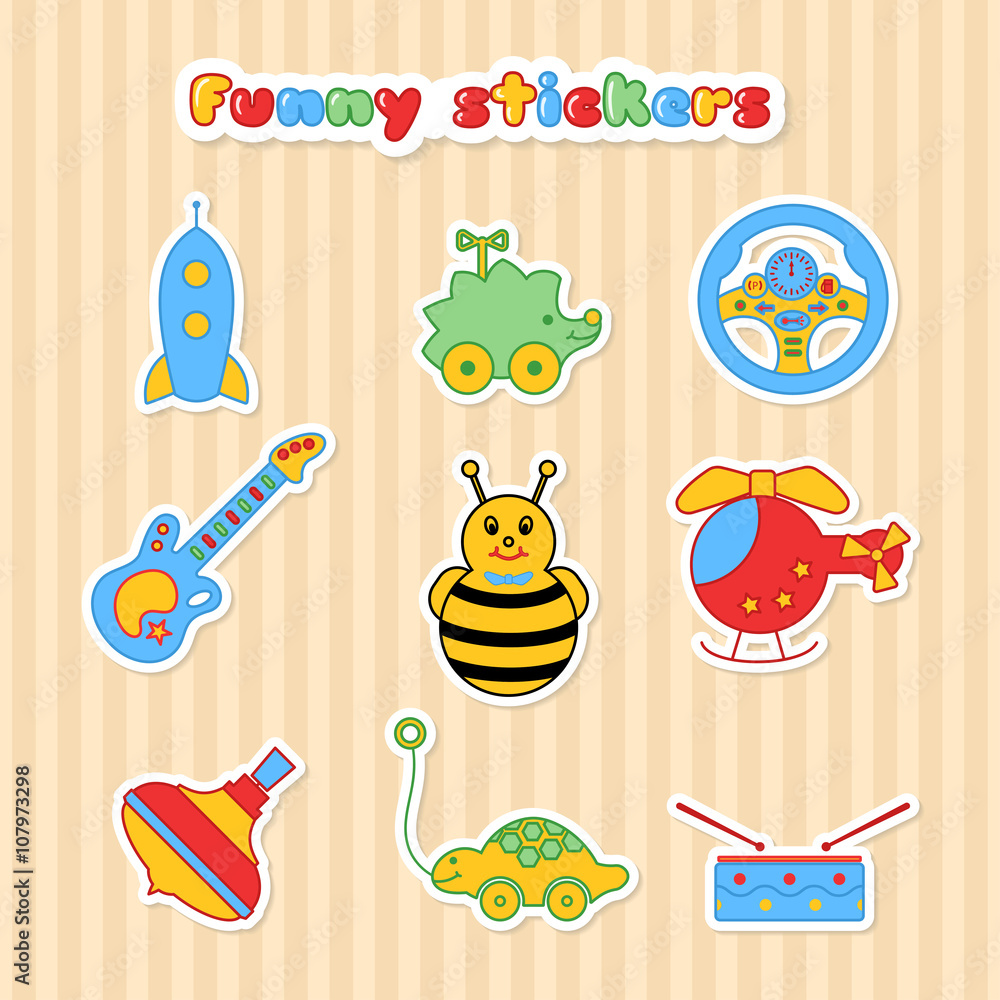 Set of vector stickers of toys for children