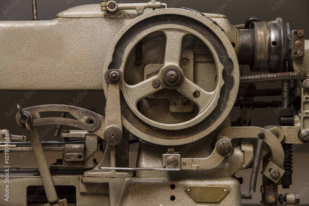 Industrial sewing machine close-up