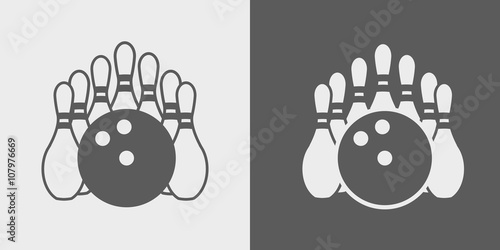 Vector Bowling Pins and Bowling Ball. Set of icons or signs on dark and light background