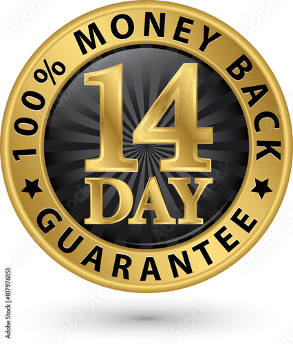 14 day 100% money back guarantee golden sign, vector illustratio