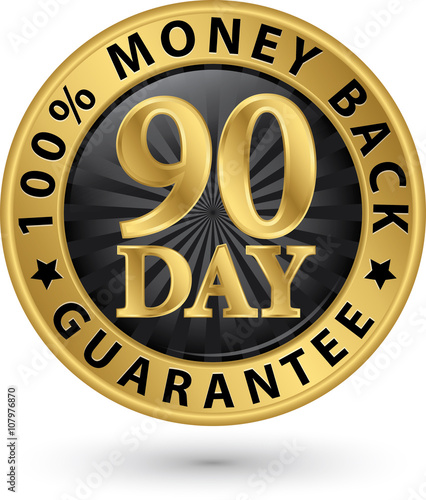 90 day 100%  money back guarantee golden sign, vector illustrati