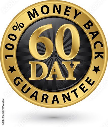 60 day 100%  money back guarantee golden sign, vector illustrati