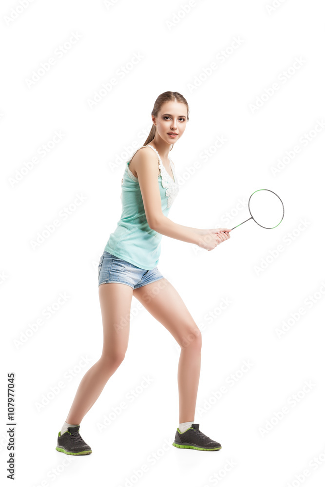 beautiful girl playing with badminton racket beautiful girl playing with badminton racket