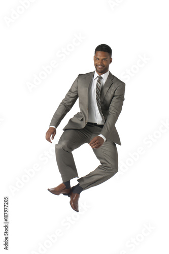 black businessman jumping