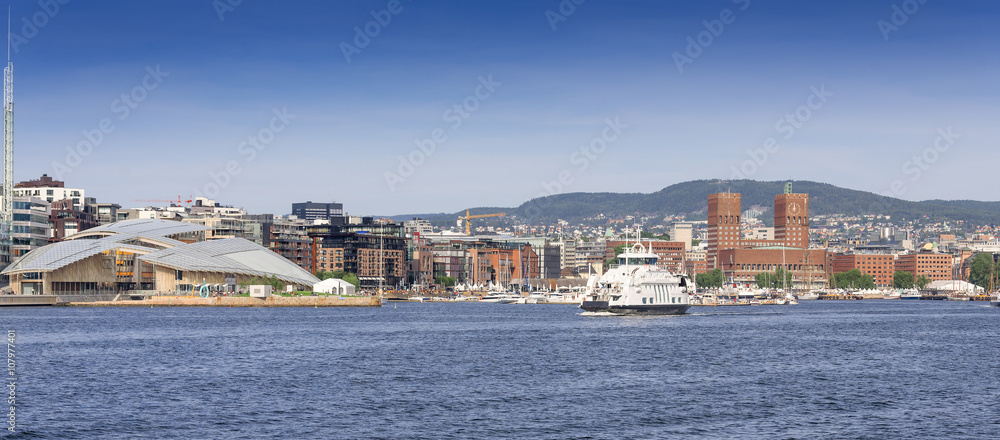 Panoramic view on Aker Brygge Oslo Norway