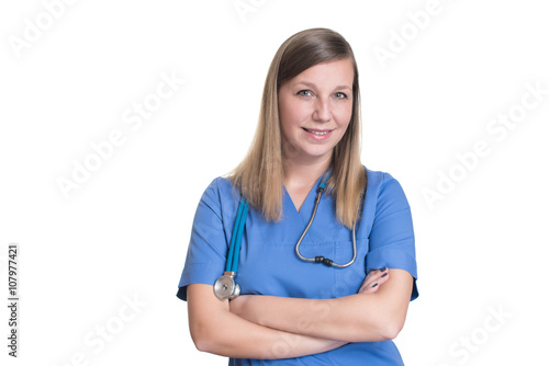 Woman doctor smiling and looking to the camera