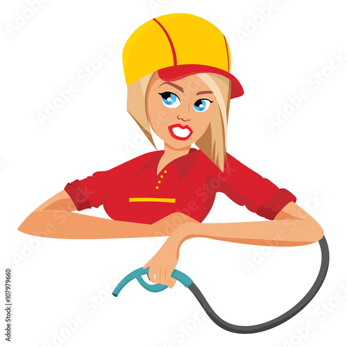 Cartoon female worker with fuel pump