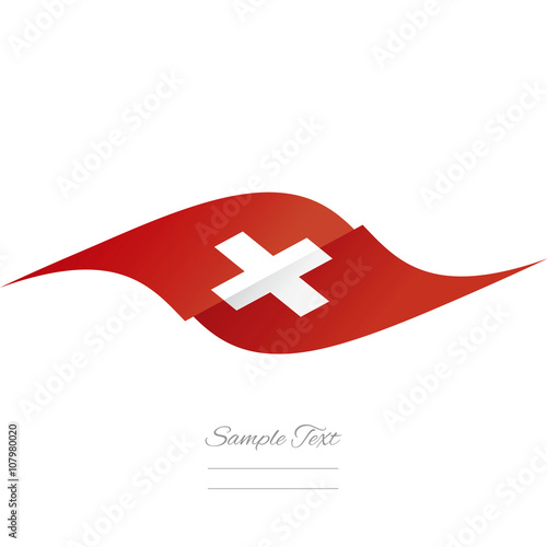 Abstract Swiss flag ribbon logo white background
