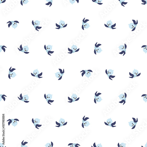 kids pattern with blue birds on a white background