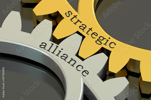 Strategic Alliance concept on the gearwheels, 3D rendering photo