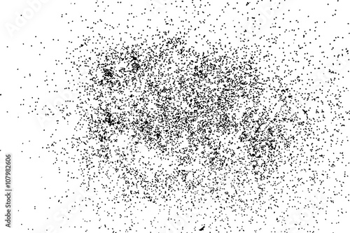 Grainy grunge abstract texture on white background. Random spread of black sparkles. Black glitter blow explosion on white background. Randomly sprayed twinkles and drops.