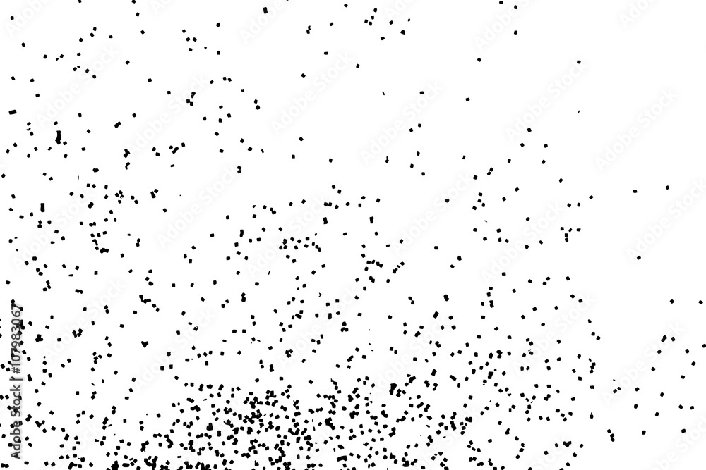 Splatter background. Black glitter blow explosion and splats on white background. Sprinkles spray drops. Grunge sparkles, blots and splashes. Grungy distress texture.