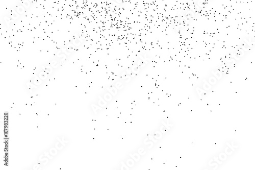 Grainy grunge abstract texture on white background. Random spread of black sparkles. Black glitter blow explosion on white background. Randomly sprayed twinkles and drops.