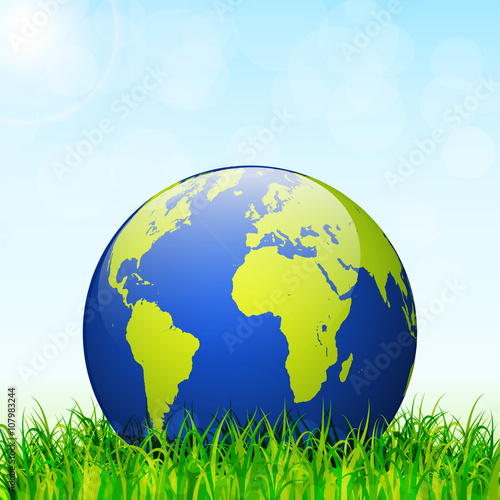 World environment day concept. Earth globe with green grass and © maribom