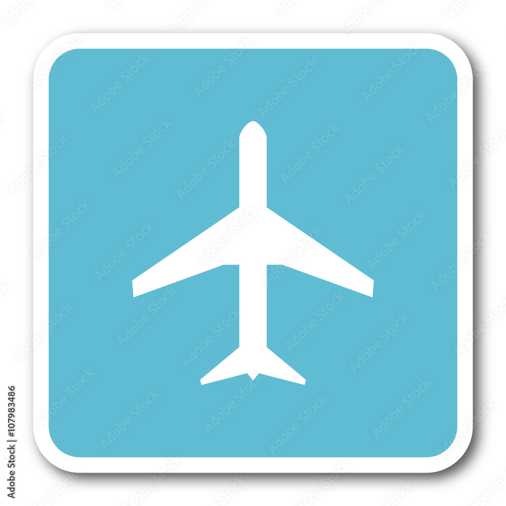 plane blue square internet flat design icon