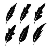 Feather black vector icons. Pen feather drawing, feather bird, icon silhouette feather