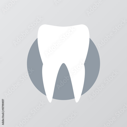 White tooth with long shadow effect. Silhouette white tooth, icon tooth white, stomatology healthcare, human white tooth