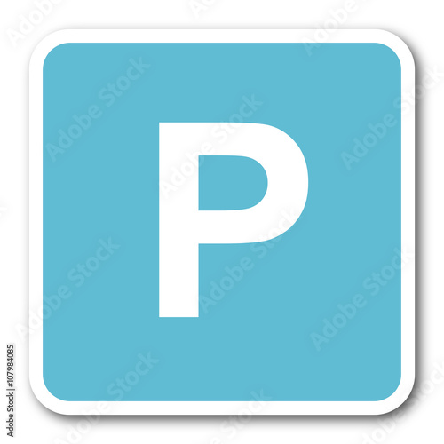 parking blue square internet flat design icon
