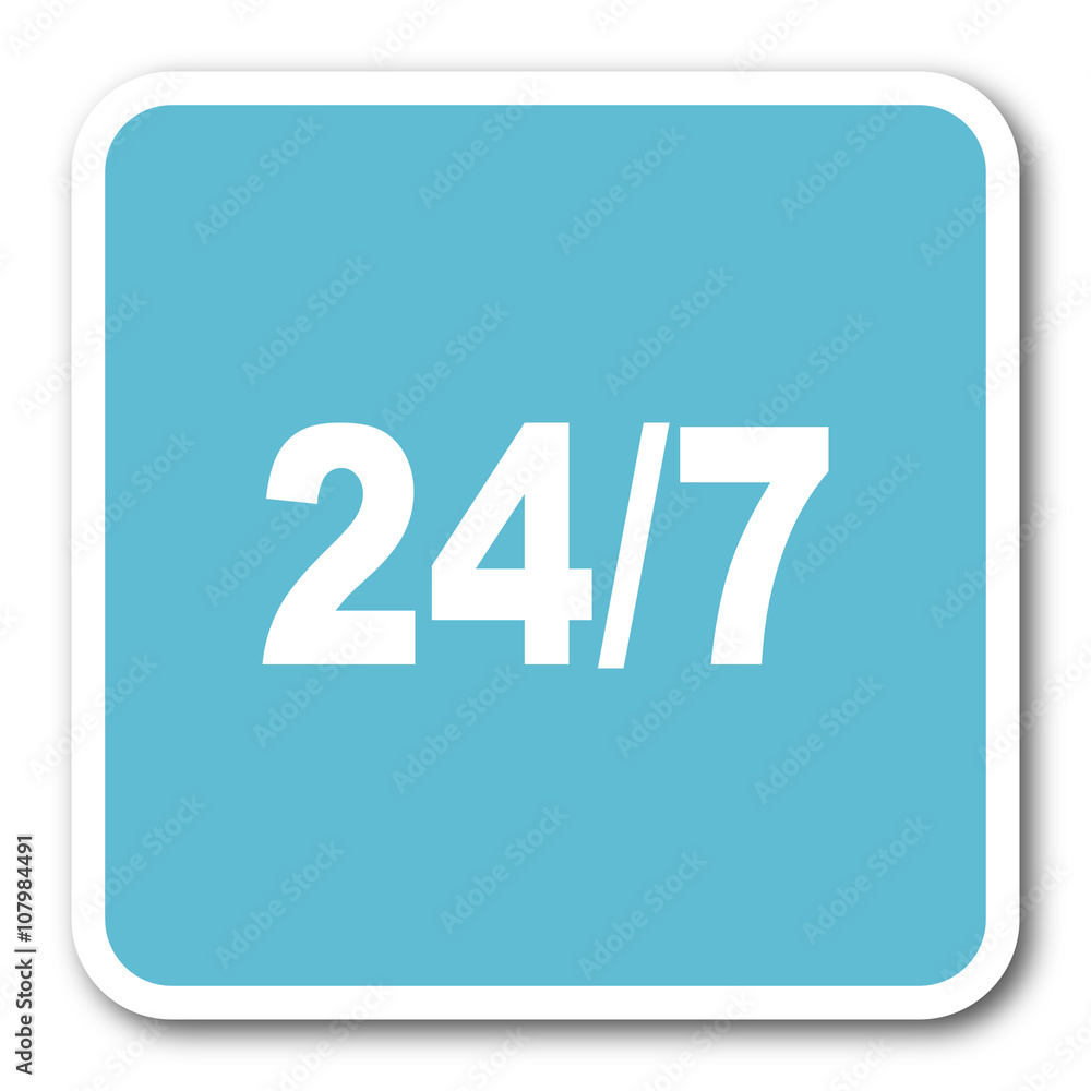 24/7 blue square internet flat design icon 24/7 blue square internet flat design icon
