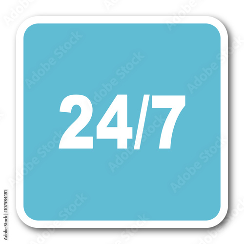 24/7 blue square internet flat design icon