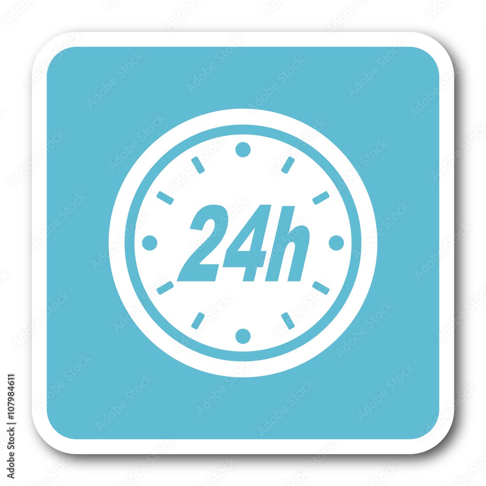 24h blue square internet flat design icon 24h blue square internet flat design icon