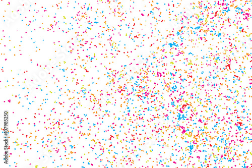 Abstract overlay background colorful confetti or paint splatter brush texture for Holi Festival and Carnival Celebrations. Random round glitter dots overlays for creative design projects