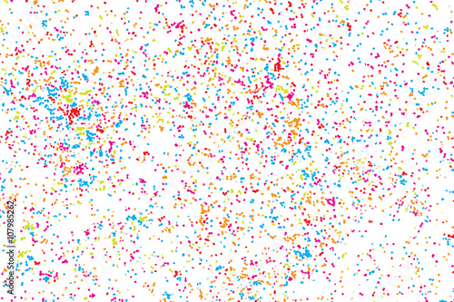 Abstract overlay background colorful confetti or paint splatter brush texture for Holi Festival and Carnival Celebrations. Random round glitter dots overlays for creative design projects