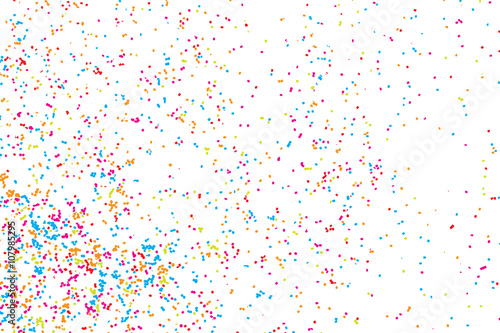 Abstract background with falling confetti. Many round random tiny glitter pieces. 