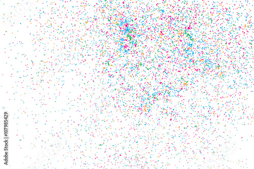 Abstract background with falling confetti. Many round random tiny glitter pieces. 