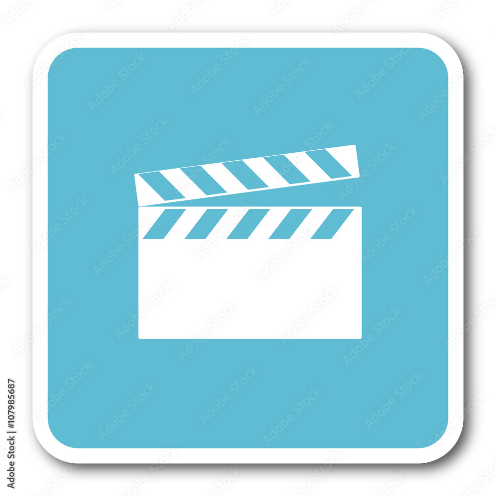 video blue square internet flat design icon