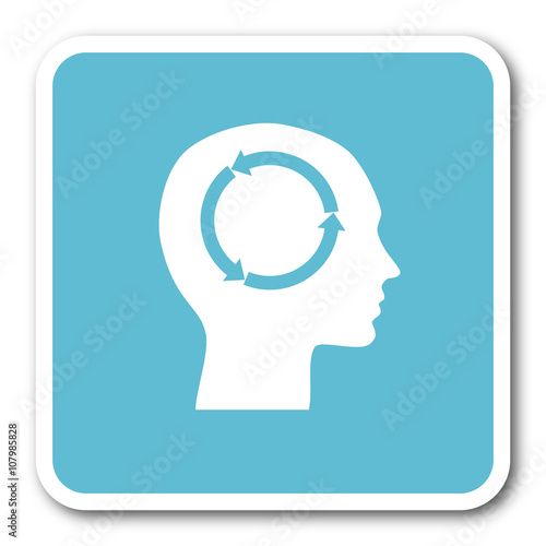 head blue square internet flat design icon